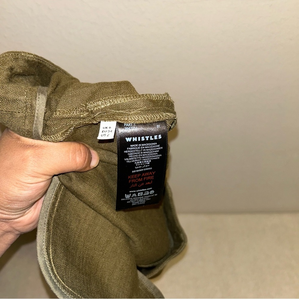 Whistles‎ Tie Waist Linen Short Olive Size 2 - Picture 6 of 10